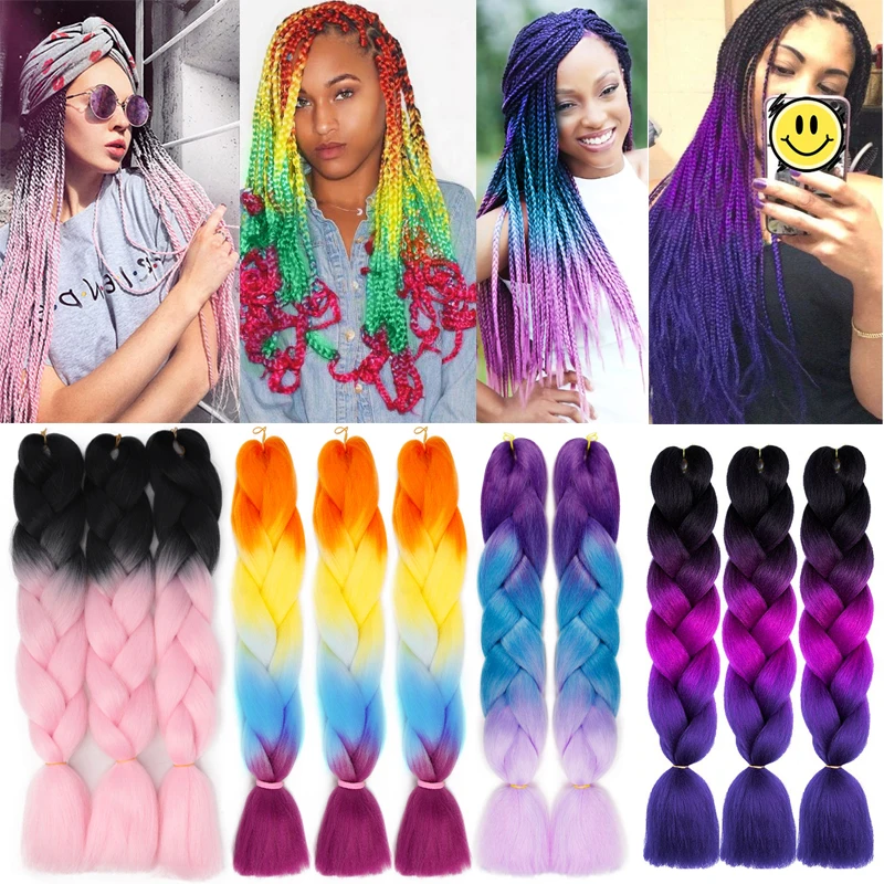 

Synthetic Jumbo Braid Hair Expression For Box Braids Hair Extension Pre Stretched Ombre Colored Yaki Straight Jumbo Braids