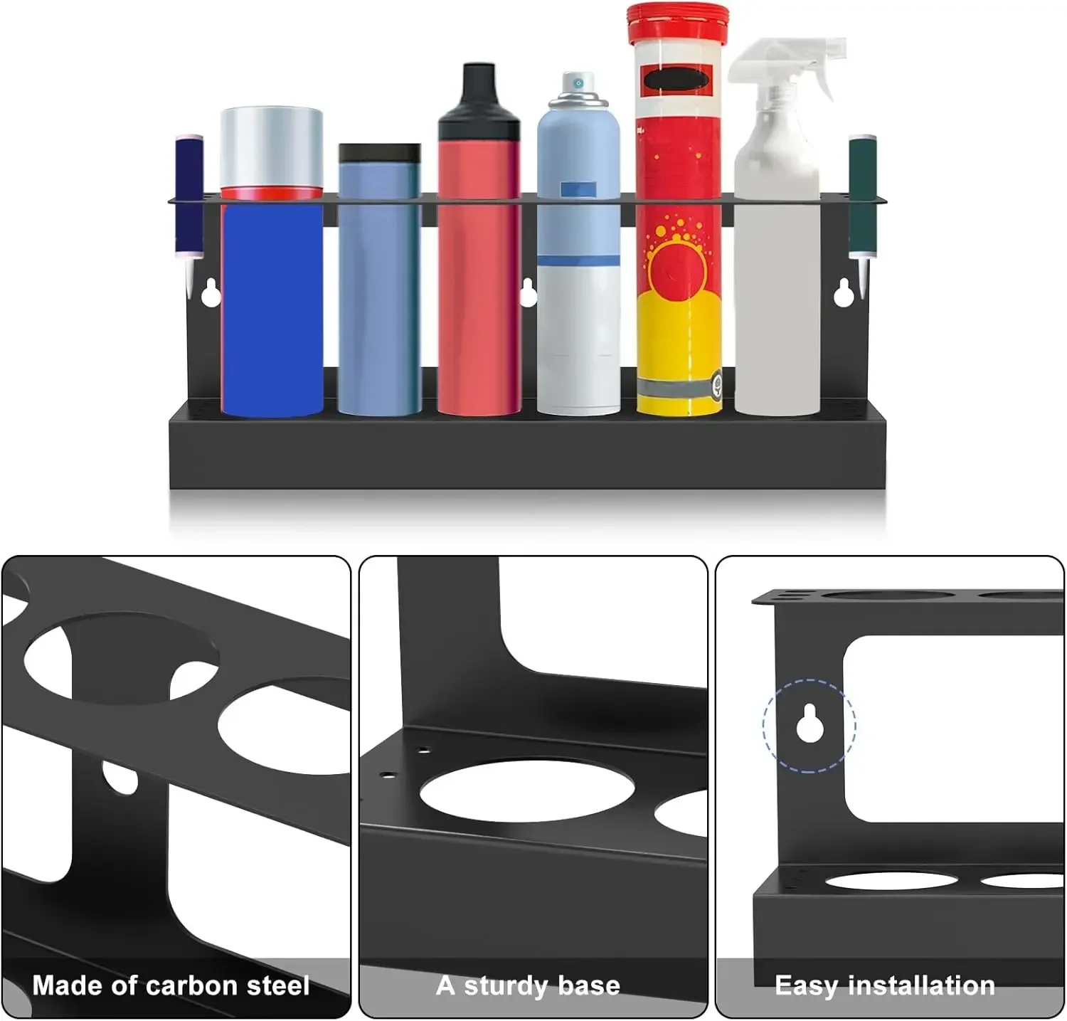 Caulk Tube Holder Caulking Gun Storage Rack Wall Mounted Sealant Organizer Holds 6 Tubes and Caulking Nozzle for Workshop