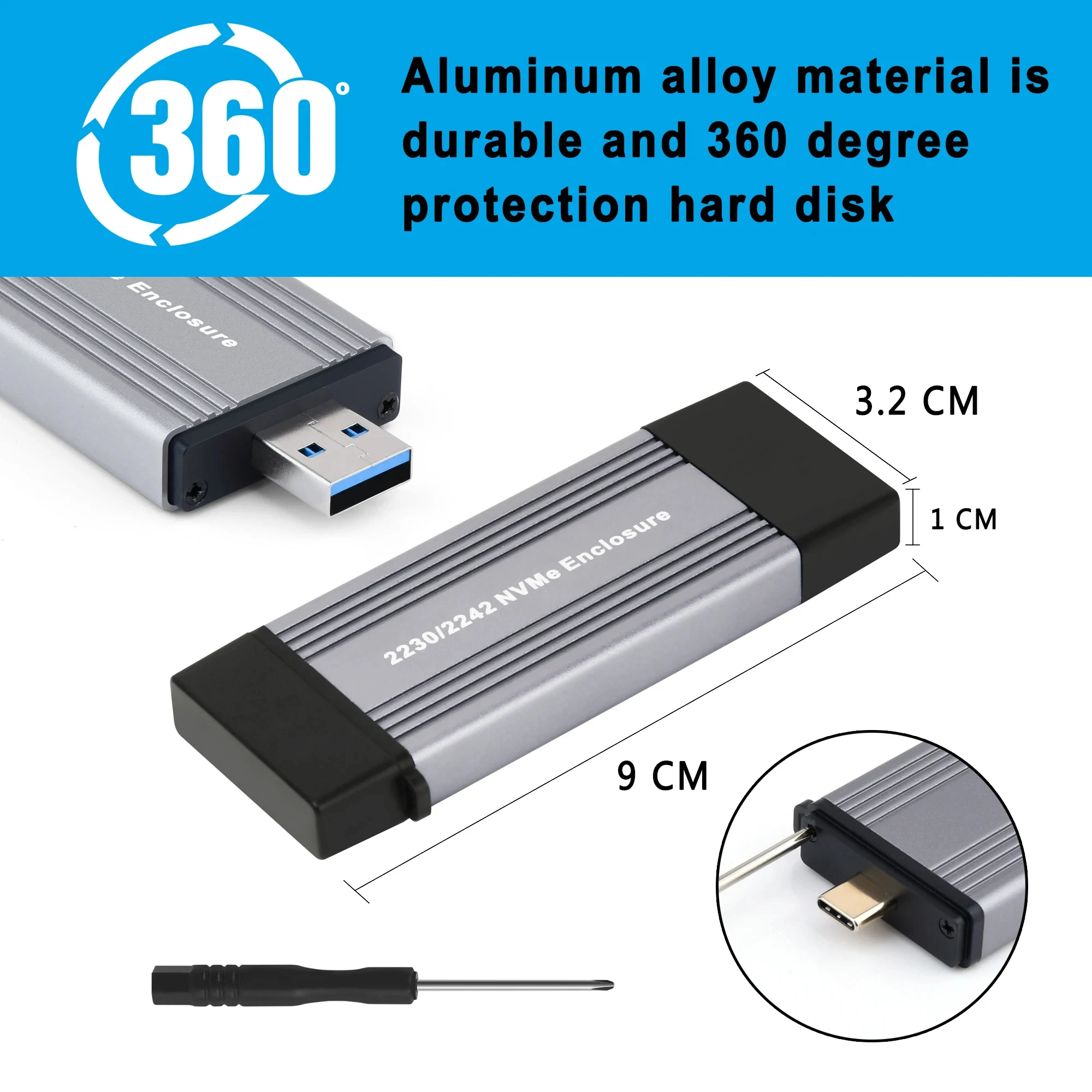 SAMGET M.2 2230 2242 NVMe Case SSD Enclosure USB3.1 Gen2 10Gbps Type A + Type C Portable External SSD For M/M+ B Key M.2