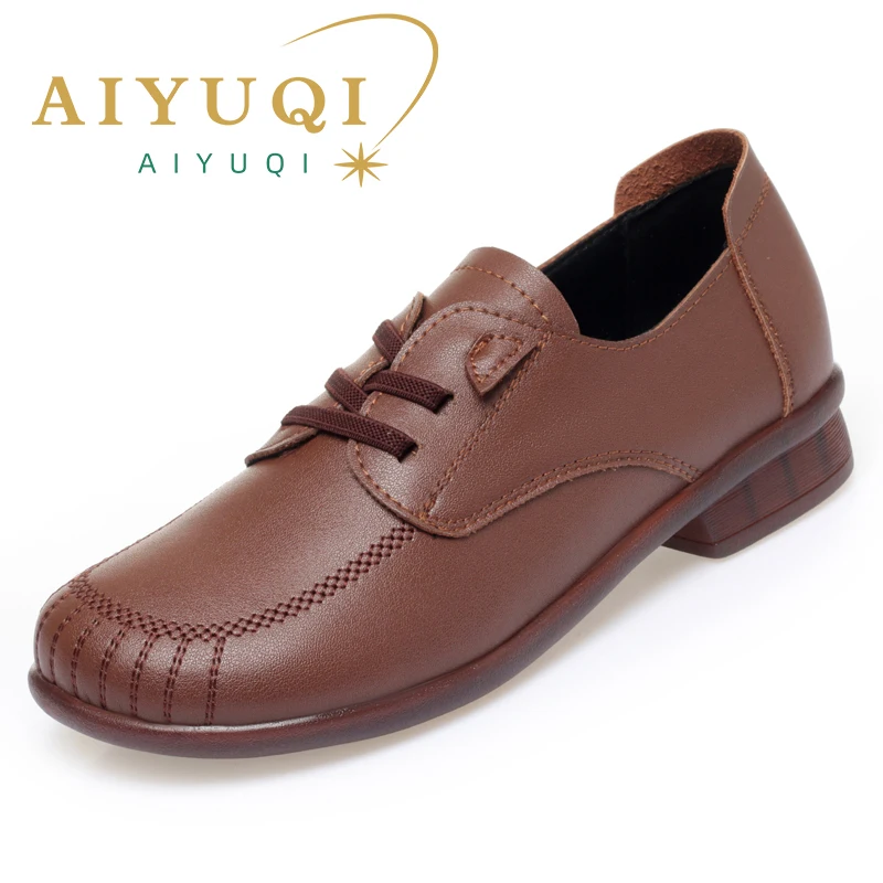 

AIYUQI Women Casual Shoes Autumn 2023 Genuine Leather Thick Heel Female Shoes Retro Large Size Lace-up Non-slip Women Loafers
