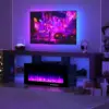 Modern 70" TV Fireplace Stand with 12-Color LED Lights & 12-Color Flame, High Gloss Floating Fireplace Entertainment Center 1