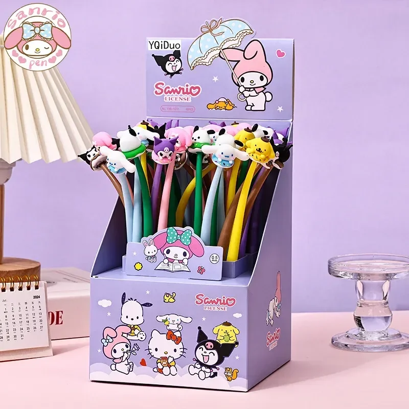 

New Sanrio 24/48pcs Gel Pens Hello Kitty Creative Decompression Stationery Writing Smooth 0.5mm Black Cute High Value Gift Pen