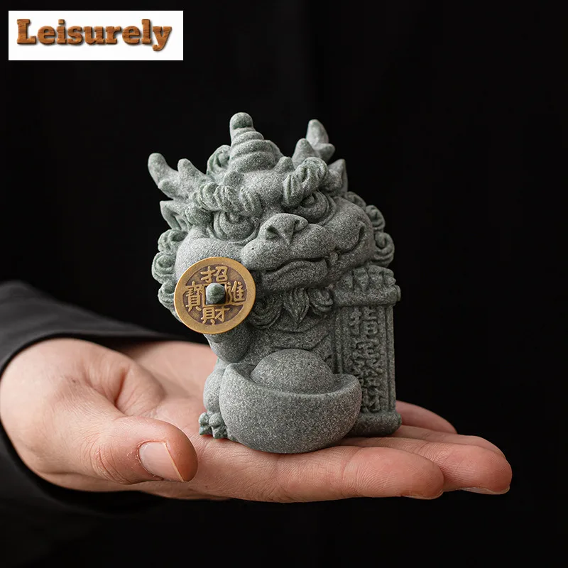 Creative Auspicious Wealth Green Sandstone Tea Pet Aesthetic Fish Tank Landscaping Tea Figurine Play Toys Tea Statue Ornaments