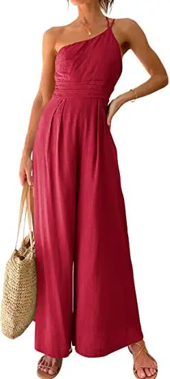 2023 Women's Single Strap Pleated High Waist Casual Wide Leg Jumpsuit Summer Fashion Casual Party Elegant Rompers Lady