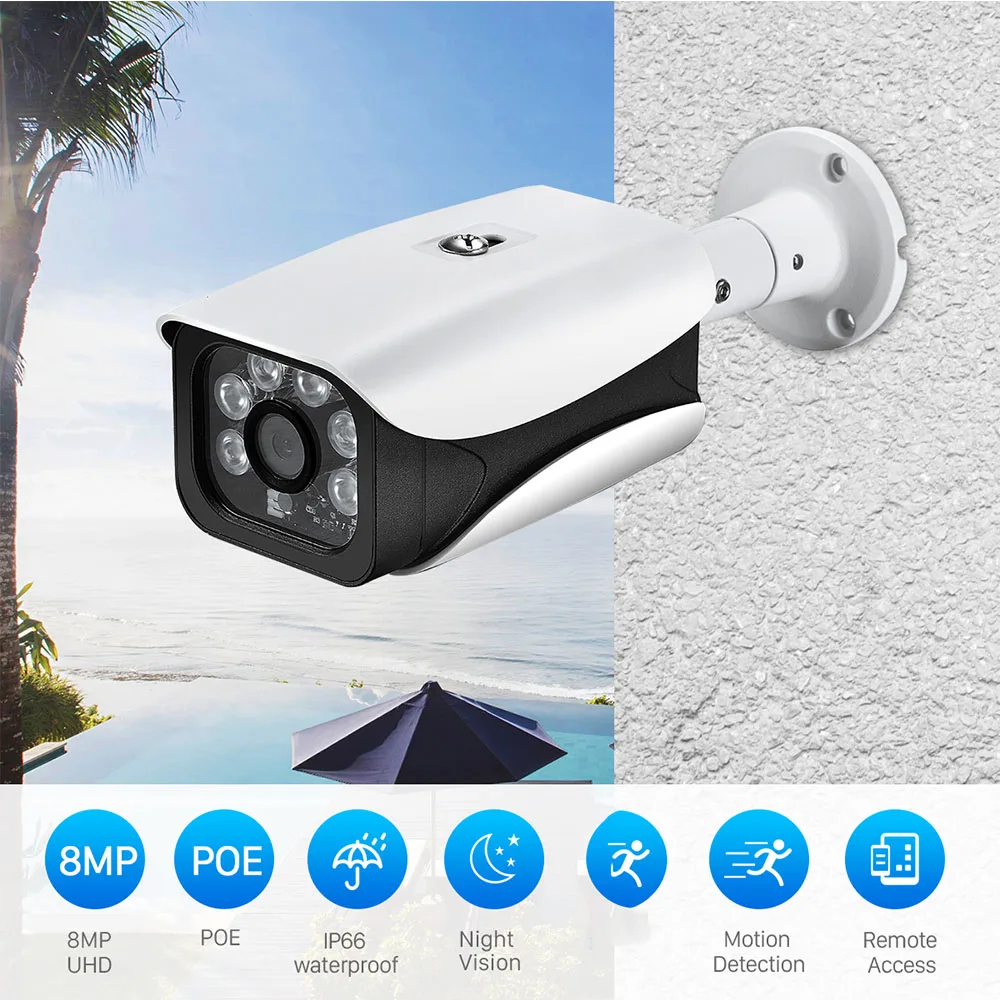 BESDER UHD 4K 8MP POE IP Camera H.265 4MP Outdoor Motion Detection Camera Wired Security Protection Video Bullet Camera