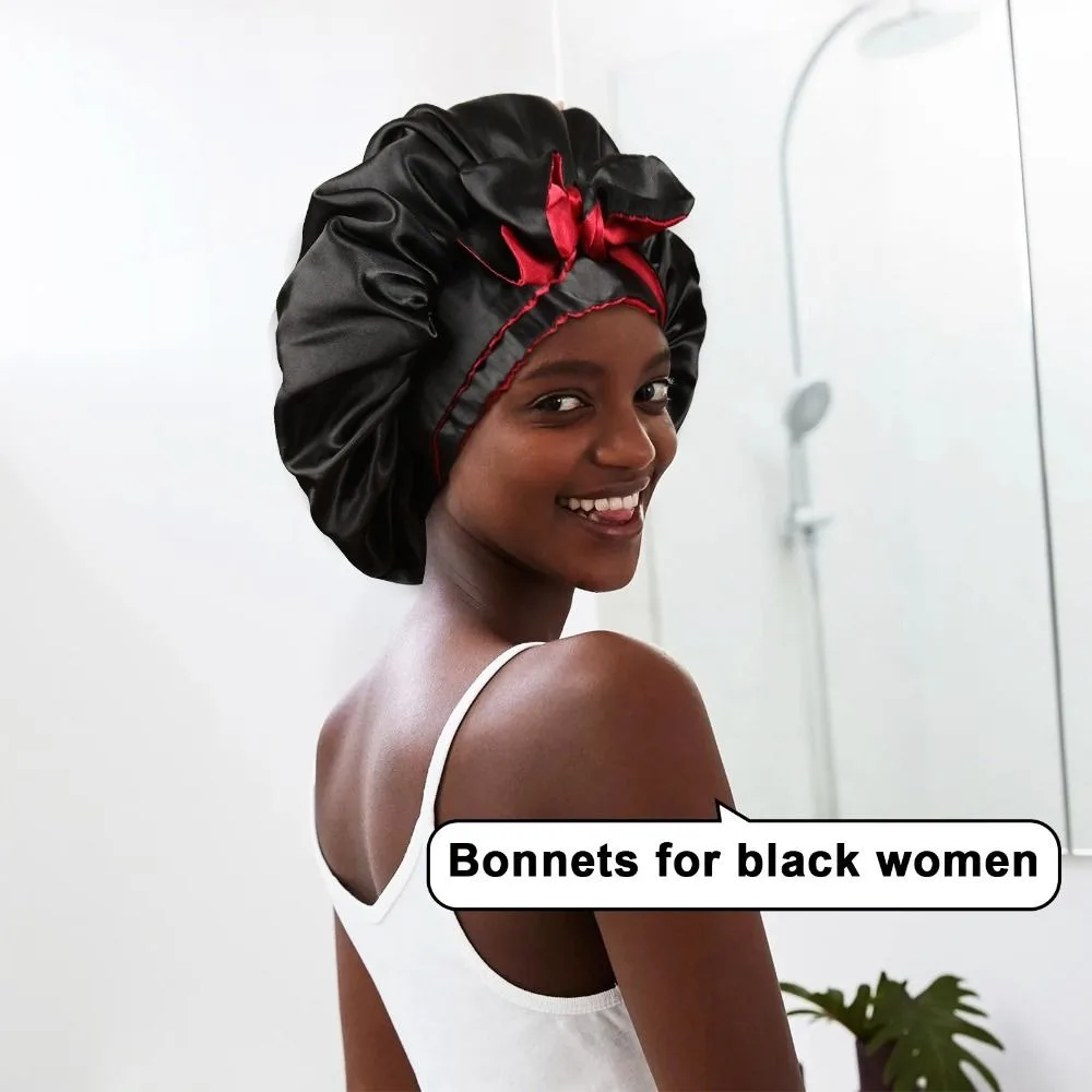 Double-layer Satin Sleep Cap Fashion Adjustable Stretchy Tie Band Silky Satin Bonnet Curly Hair Elastic Hair Cap Sleeping 4