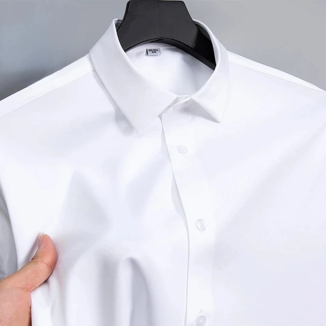 Nouveau Anti-rides hommes chemises à manches longues chemises habillées pour hommes coupe ajustée Camisa Social affaires Blouse blanc bureau chemise S-6XL 1