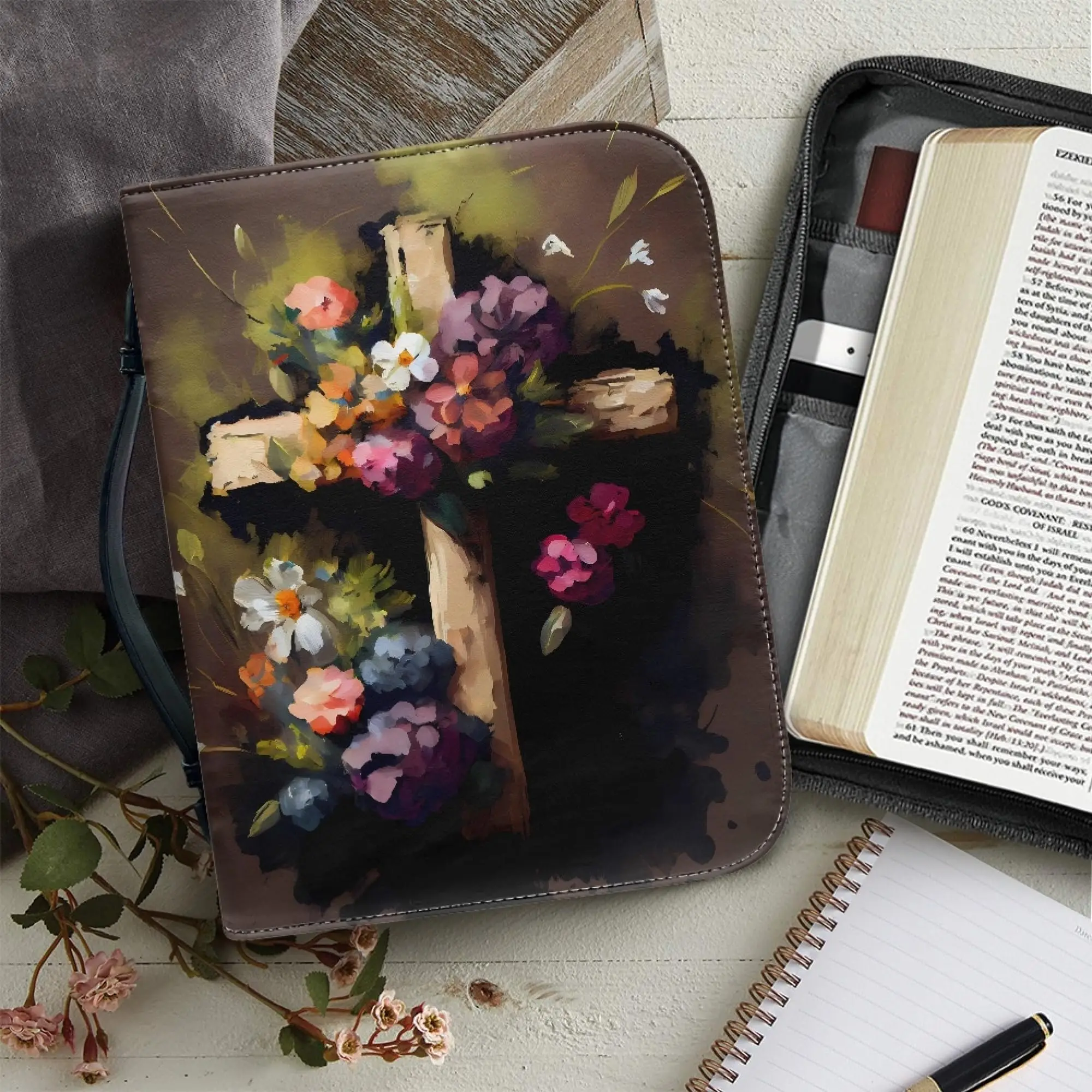 

Чехлы с надписью «Cross Bible» для женщин и девушек, Библия с цветами, большой размер, с ручкой и молнией, для церкви, Библии, защитные, новые