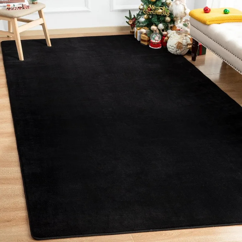 

Shag Living Room Area Rug, 6x9 Black Washable Fuzzy Bedroom Rugs, Soft Fluffy Indoor Carpet Nursery Christmas Decorations