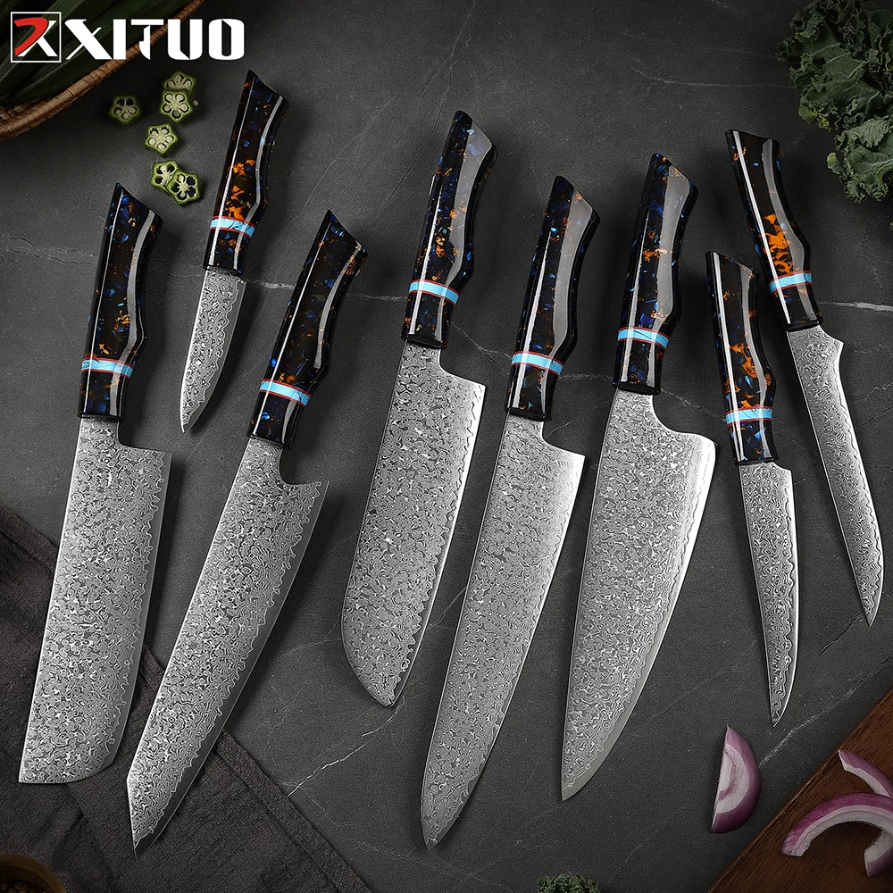 Kitchen Knives Chef Set Damascus Full Tang Knife Set Gift 
