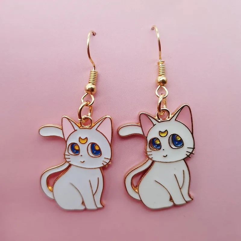 Dangle Earrings Drop Earrings Animal Earrings Sailor Moon Cat Earrings Luna and Artemis Anime Inspired Enamel Drop Earrings Kawaii Animal Jewelry for Women Girl Gift