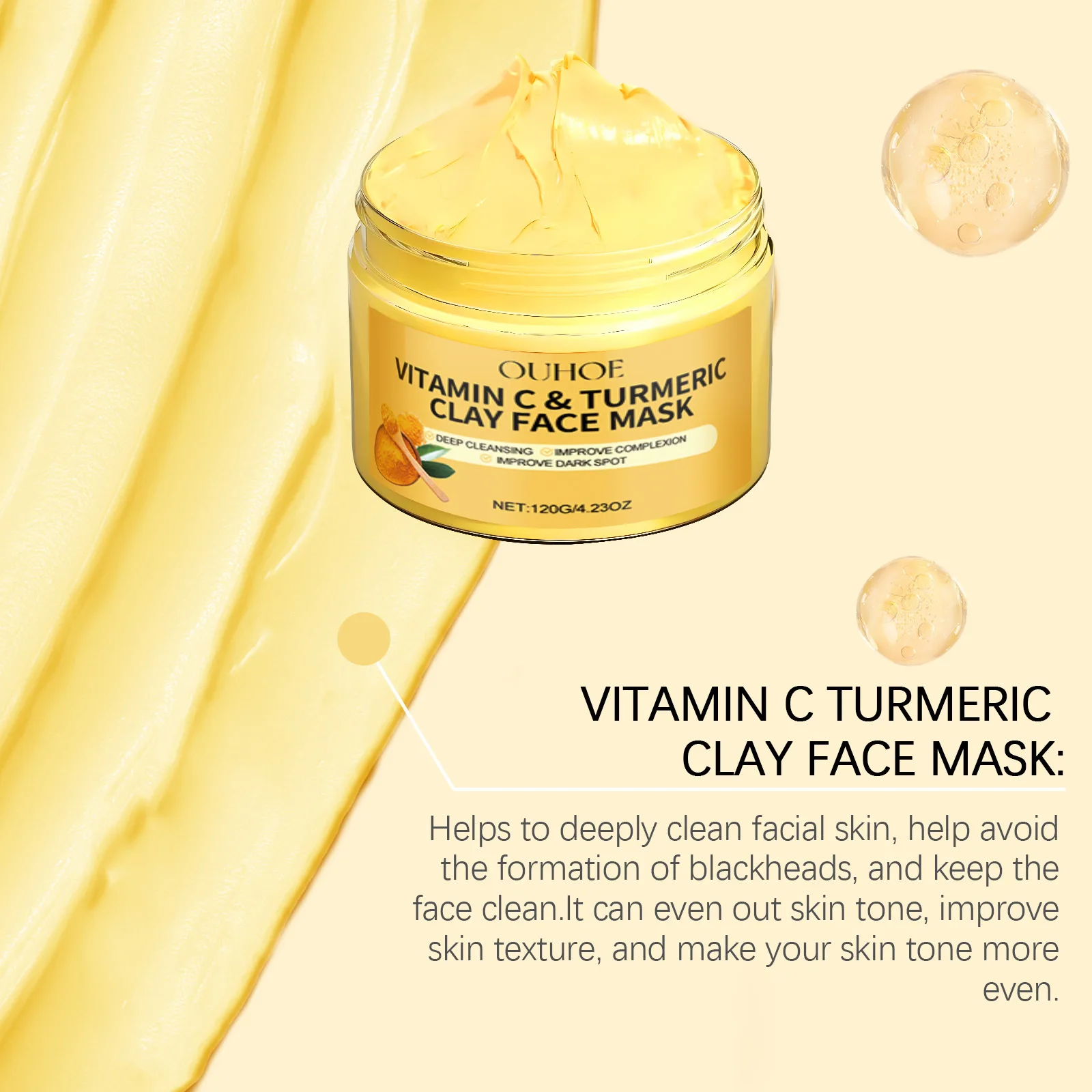 Maschera di fango alla curcuma e vitamina C Detergente Pori restringenti Idratante Illuminante Idratazione profonda Schiarente Riduce l'opacità Maschera di argilla_voghion.com