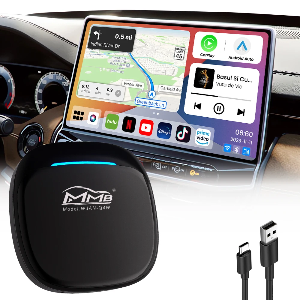 

2024 MMB CarPlay Ai Box 8 + 128G Qualcomm 6125 8-ядерный Android 13 беспроводной CarPlay Android автомобильный адаптер Wi-Fi SIM TF