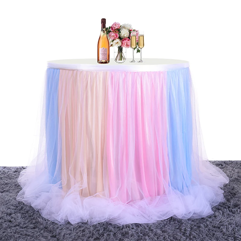 Table Skirt Suitable for Baby Shower Girl Petticoat Rectangular Table Round Tulle Tablecloth Party Mermaid