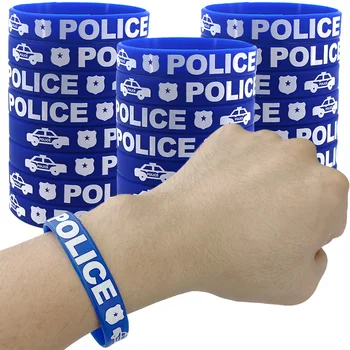 5-50pcs Police Party Favors Rubber Bracelets Goodies Bags Stuffers Stretchable Silicone Wristbands Police Birthday Party Decors