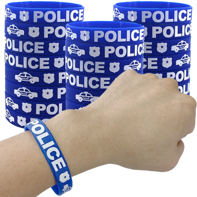 5-50pcs Police Party Favors Rubber Bracelets Goodies Bags Stuffers Stretchable Silicone Wristbands Police Birthday Party Decors