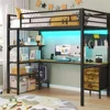 Loft Bed Twin Size with L-Shaped Desk, LED Lights,Charging Station,Twin Metal Loft Bed with Desk, Fabric Drawers & Shelves 1
