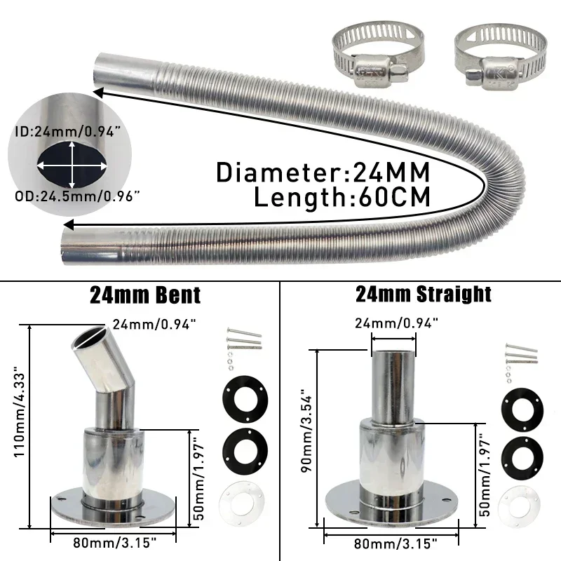 22mm/24mm Exhaust Fitting 60cm Heater Exhaust Pipe Car Air Parking Heater Pipe for Webasto Eberspache