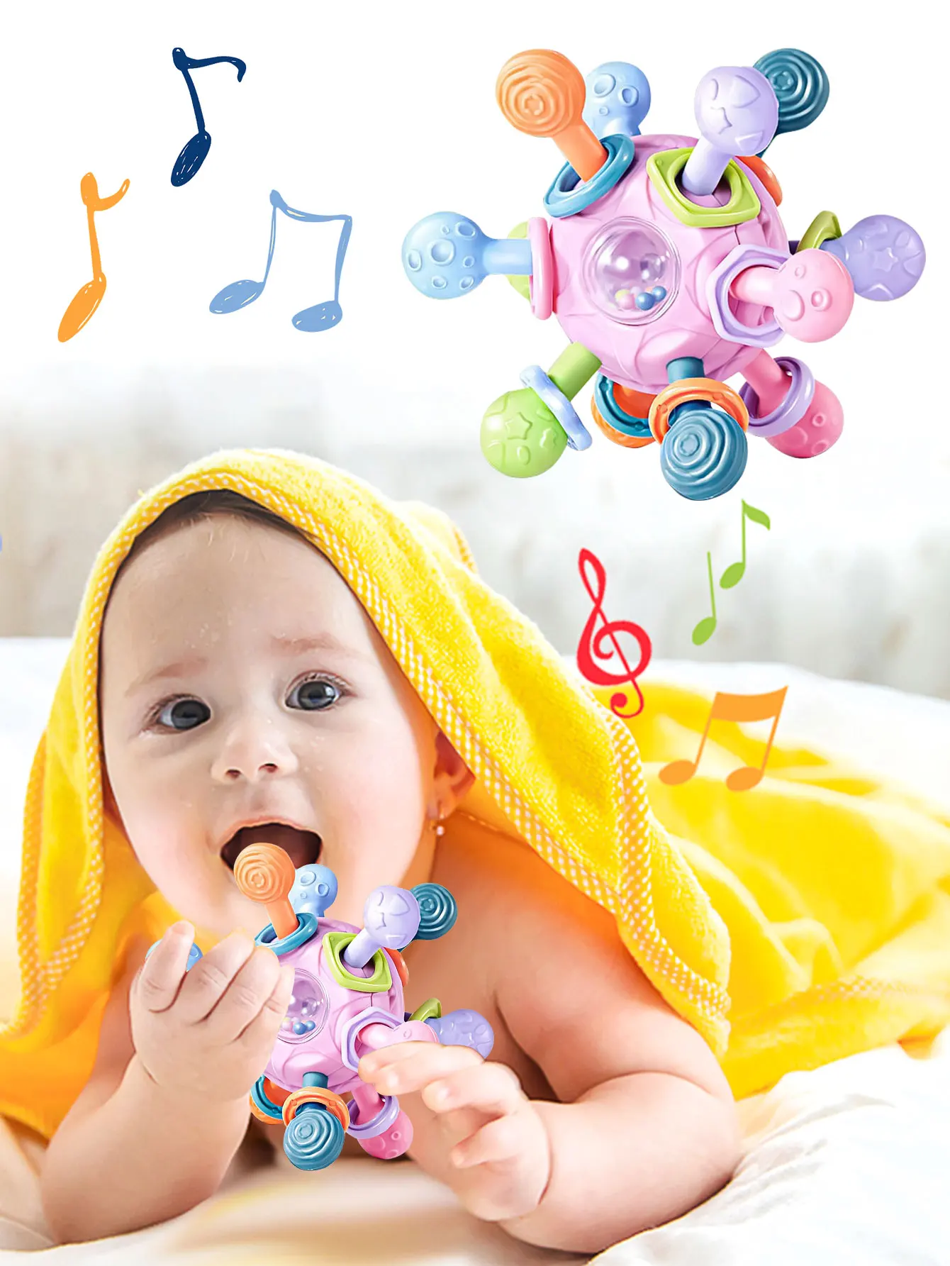 Baby Rotating Rattles Ball Toy Silicone Teether Grasping Exercise Game Hand Bell Develope Intelligence Educational