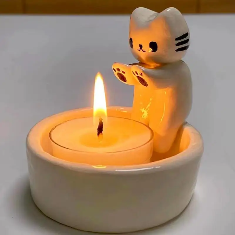 Cat Candlestick Holder Cat Candle Pedestal Stand Resin Kitten Aromatherapy Candlestick Creative Durable Warming Paws Candle