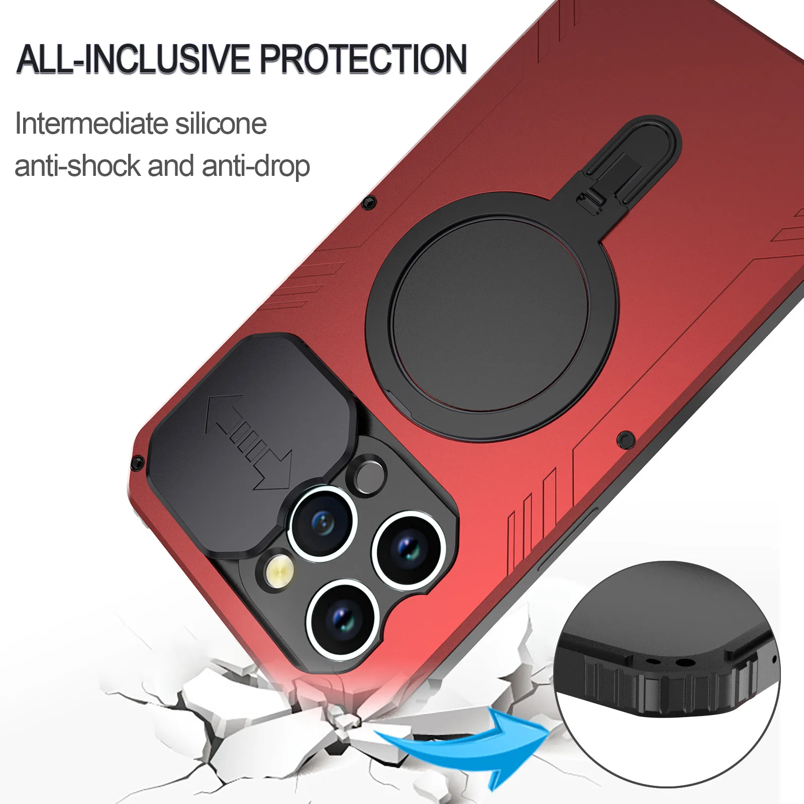Luxury Shockproof Metal Phone Cases For Iphone 15 Pro Max With Stand Built-in Camera Screen Protector Cover Funda Coque Case