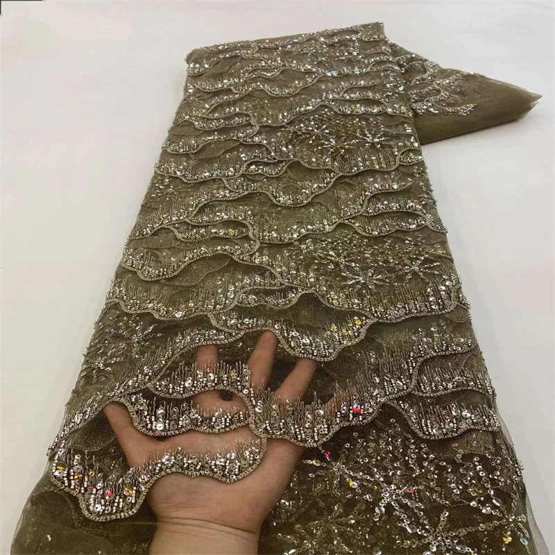 

Nigerian Handmade Beaded Lace Fabrics 2023 High Quality African Lace Fabric Wedding French Tulle Lace Material For Dress XZ