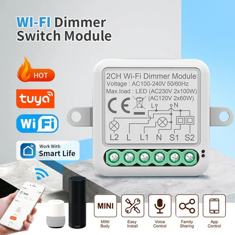 Casa Inteligente Tuya Smart Dimmer Switch 1 2 Gang Remote Control Switch Funziona Con Alexa Google Home Echo Led Strip Lights