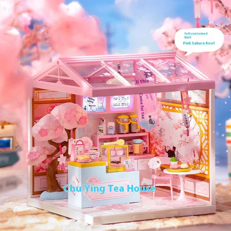 

Robotime Super Store Series DWZ02 Spring Tea Plastic 3D Puzzle Miniature dollhouse Creative DIY Building Block Game Assembly Toy