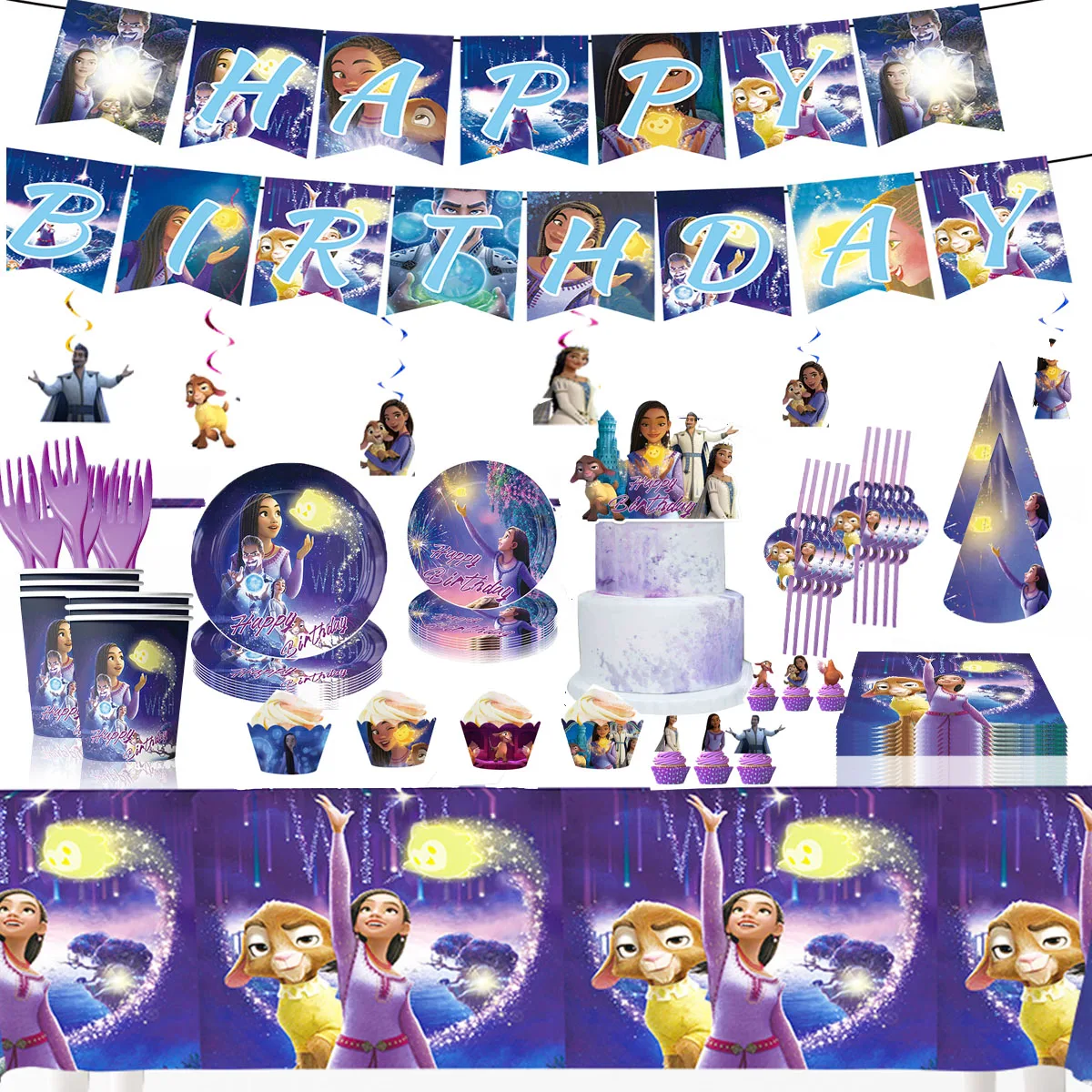 Disney Theme Wish Princess Asha Cartoon Girl Representative Brave Dream Baby Shower Birthday Party Disposable Table