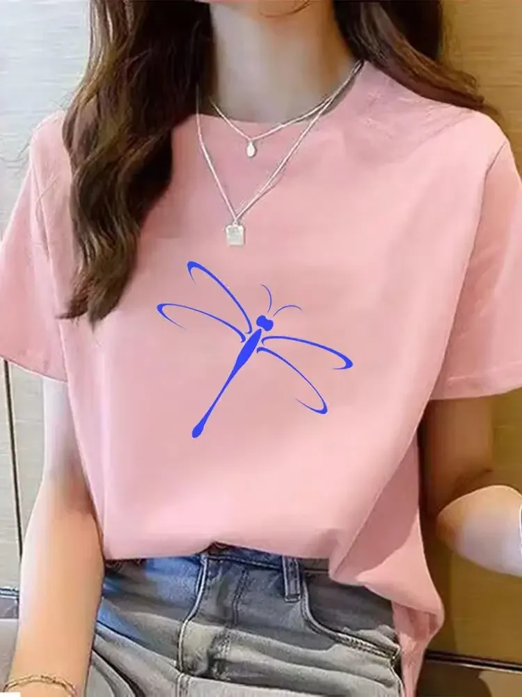 

Short Sleeve T Shirt Dragonfly Dandelion Trend Clothing Graphic T-shirt Tee Top Fashion Summer O-neck Print Women Clothes