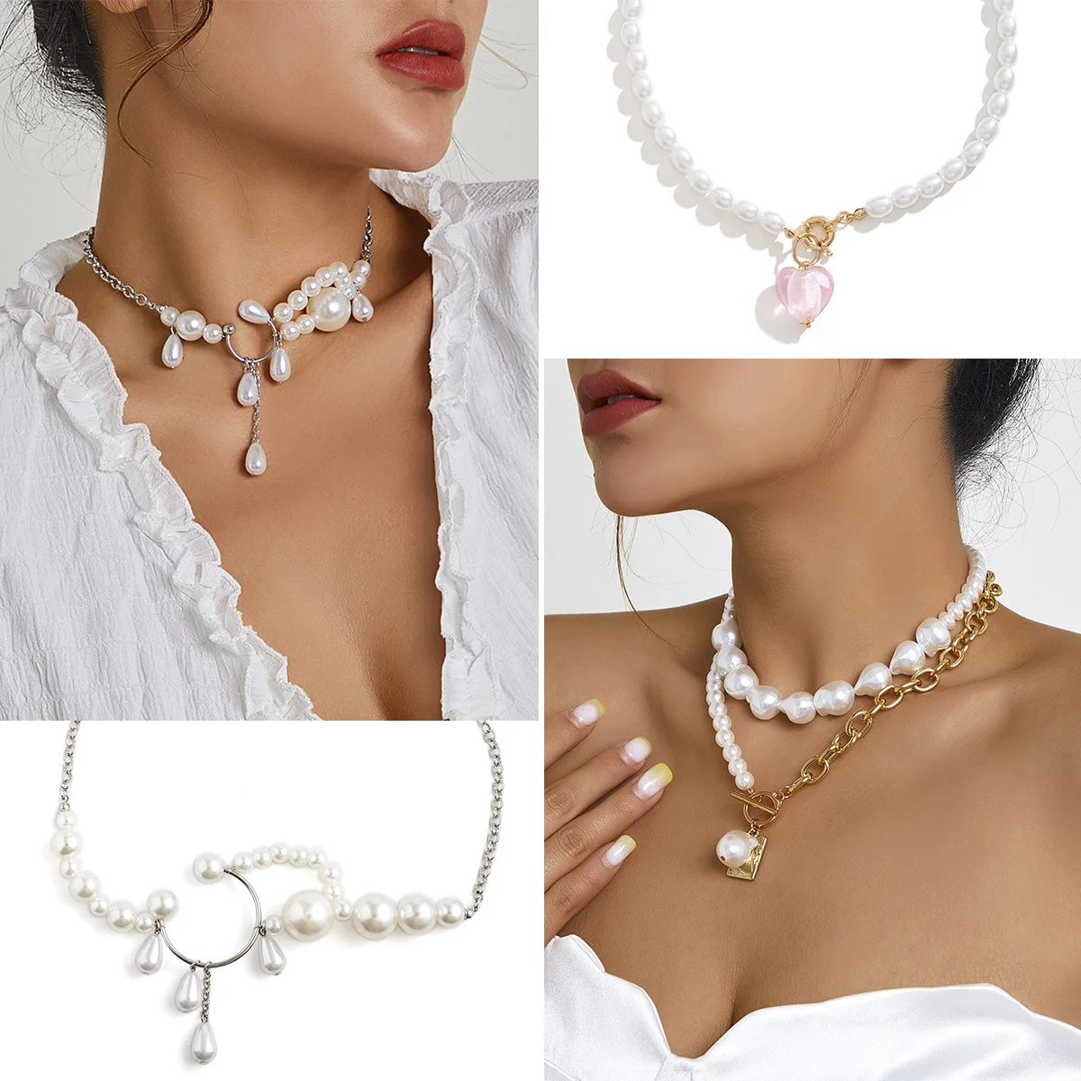 

Big White Imitation Pearl Choker Necklace Clavicle Chain Fashion Necklace For Women Statement Pearl Jewelry