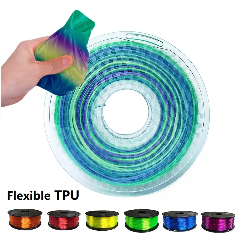 3D 인쇄 유연한 필라멘트, TPU 필라멘트, 빛나는 무지개 필라멘트, 화이트 블랙, 1kg, 1.75mm 필라멘트, 250g