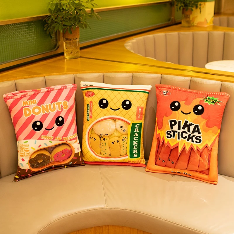 Cute Plush Snacks Puffs Toy Stuffed Soft A Bag Of Doughnut Spicy Stick Long Bread Pillow Creative Kids Toys Gift For Children 2
