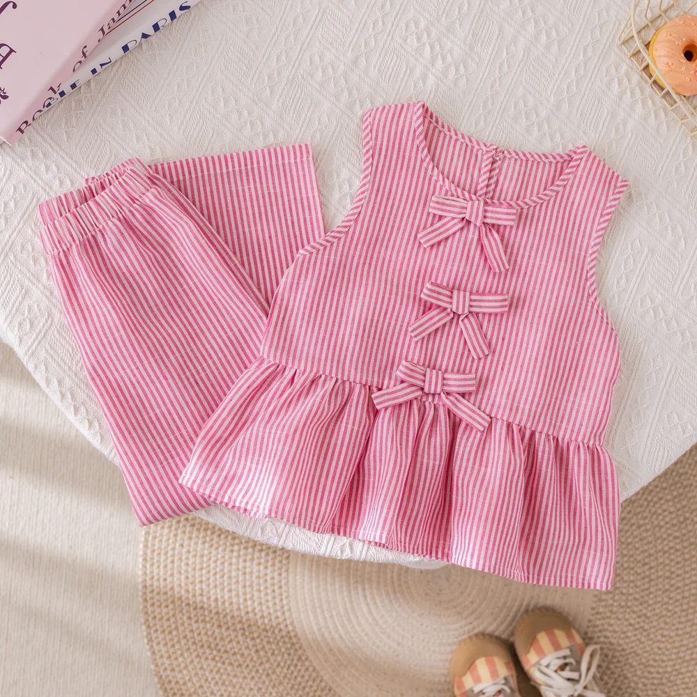 Summer Girls' Suits Sleeveless Vest Top + Pants Two-piece Set Sweet Kids' Clothing Sets