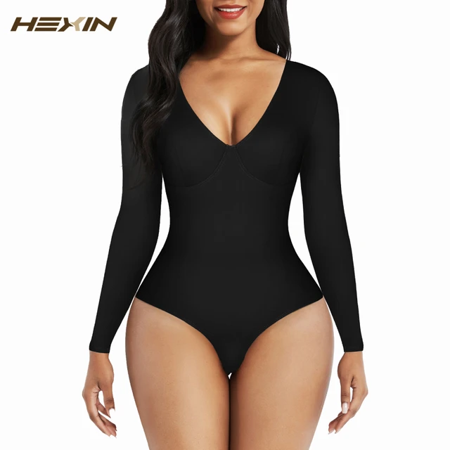 Black V Neck Bodysuit Long Sleeve  Black Thong Bodysuit Long Sleeve -  Women Long - Aliexpress