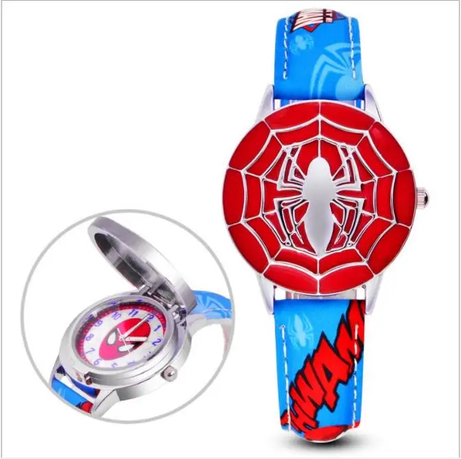 Disney spiderman Kids watch Captain America ironman children's watches Leather Quartz Flip Metal Case Watches Boys Clock gifts 2