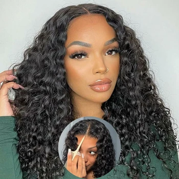 Alja Beauty Peruca sem cola de onda profunda, fechamento de renda, cabelo humano brasileiro, pré-arrancado