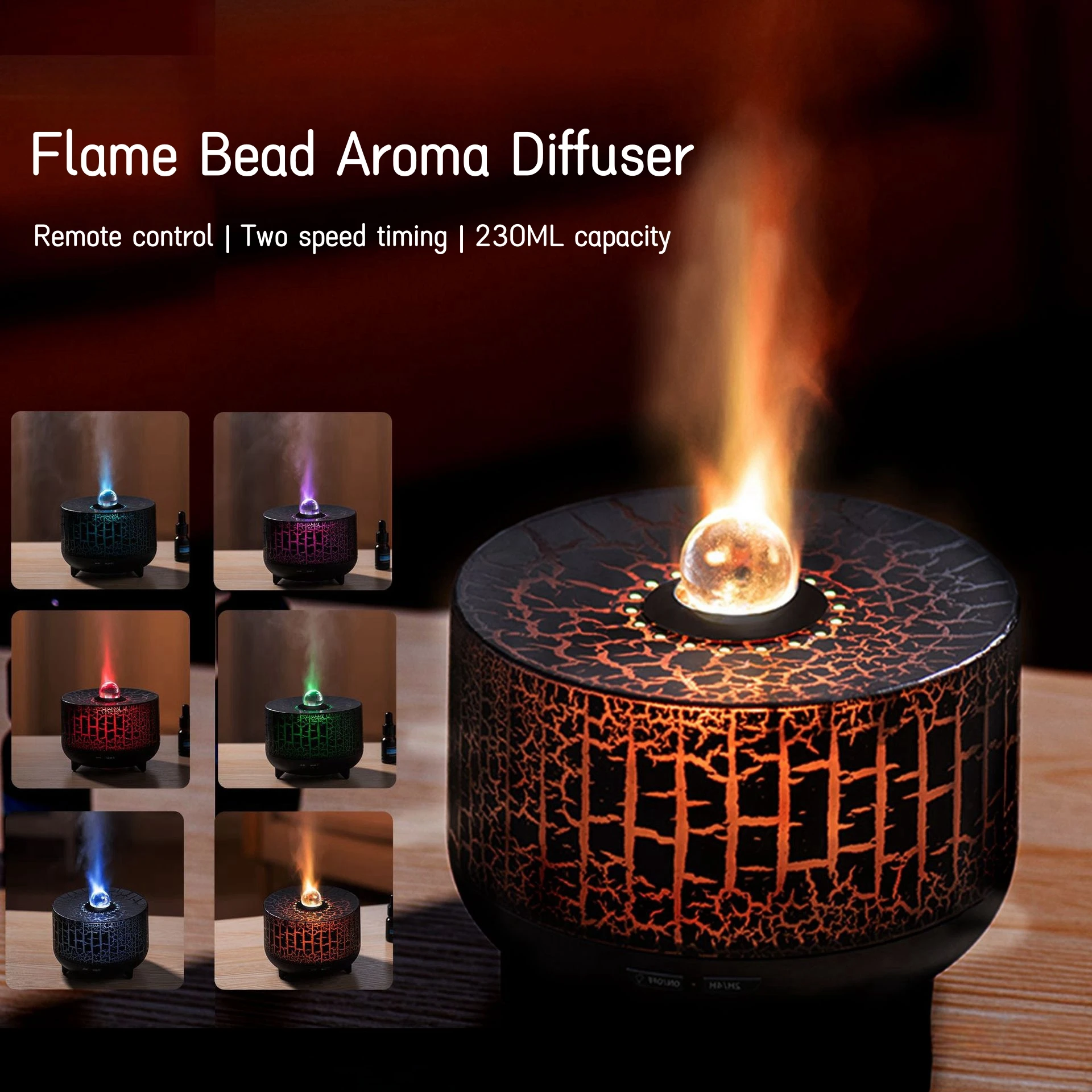 Colorful Flame Bead Aromatherapy Machine with Remote Control Aroma Essential Oil Diffuser Heavy Fog Sprayer for Bedroom Sleep