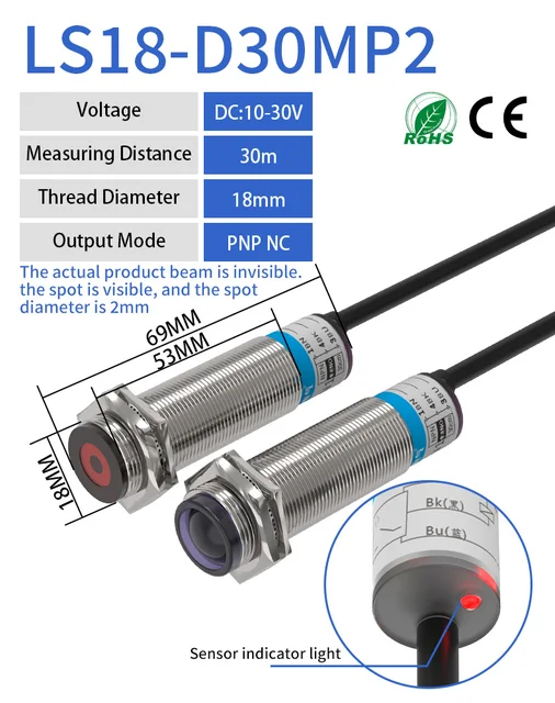 GTRIC Laser Photoelectric Sensor Throughbeam M18 Series 1030V NPN PNP