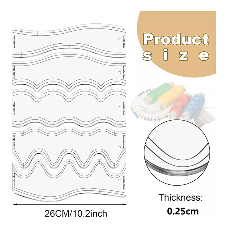 5 Pcs Acrylic Wave Ruler Quilting Stencils DIY Drawing Template Measure Tailor Ruler Soft Patchwork Ruler-A03I