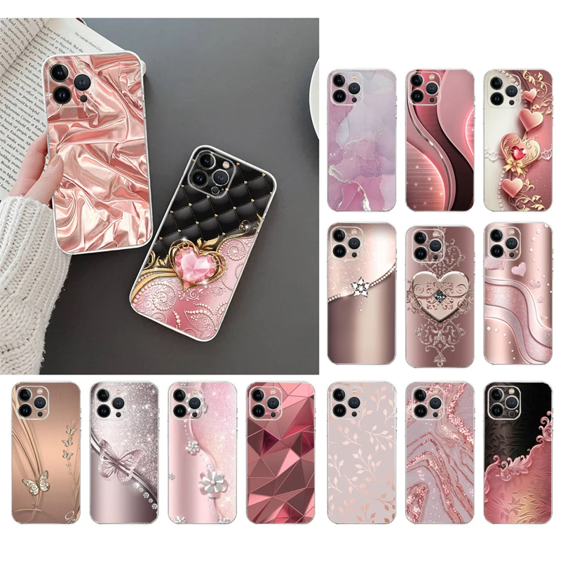 Custodia Per Telefono Love Gold Rose Heart Per Iphone 15 14 Pro Max 13 12 11 Pro Max Xsmax Xr 12 13 Mini 14 Plus