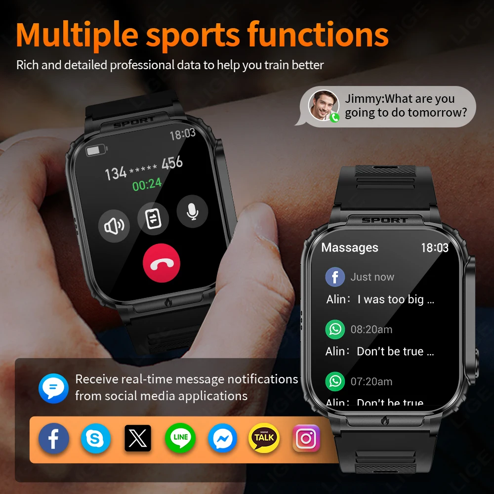 LIGE Lighter smartwatch Men Ignition Cigarette Lighting Ignition Outdoor Camping 500mAh Large Battery Tracker Sports Smartwatch 3
