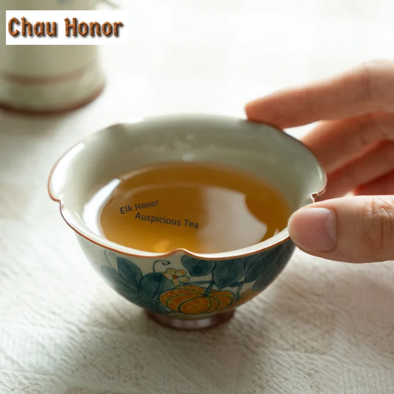 90ml Hand-painted Pumpkin Teacup Aesthetic Tea Bowl Mug Tea-tasting Smelling Cup Jianzhan Master Cups Household Teaware Supplies