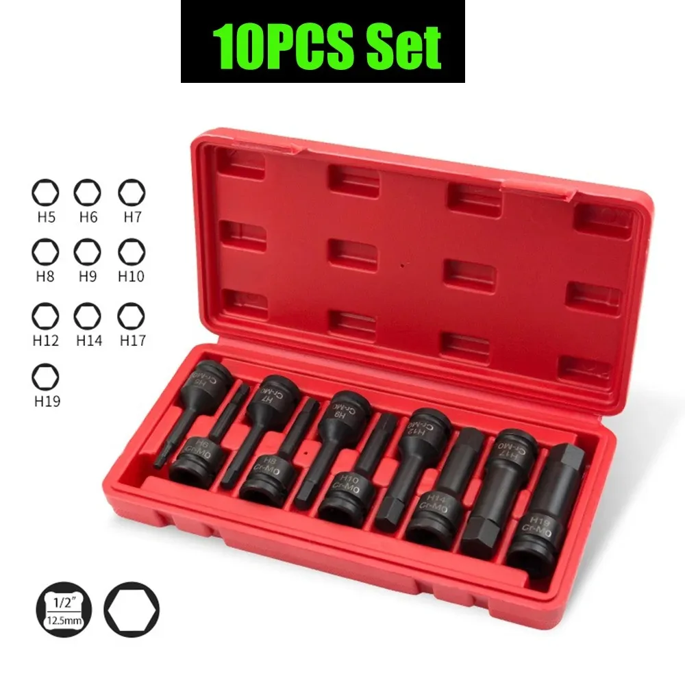 1/2inch Impact Hex Socket Electric Drill Socket Adapter Air Impact Wrench Hex Head Socket H4~H22 Screw Tap Socket Adapter