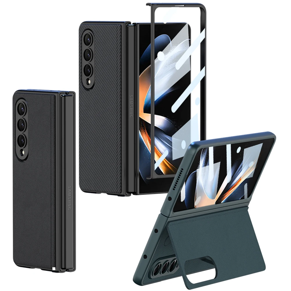 

Магнитный кожаный раскладной кронштейн для Samsung Galaxy Z, Складывающийся в 4 раза, Ультратонкий чехол для телефона, защитная крышка для экрана из стекла Full HD