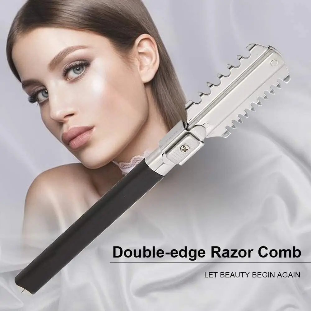 Stainless Steel Hairdressing Knife Holder Double Sided Sharpening Comb Manual Hair Cutting Thinning Barber Comb