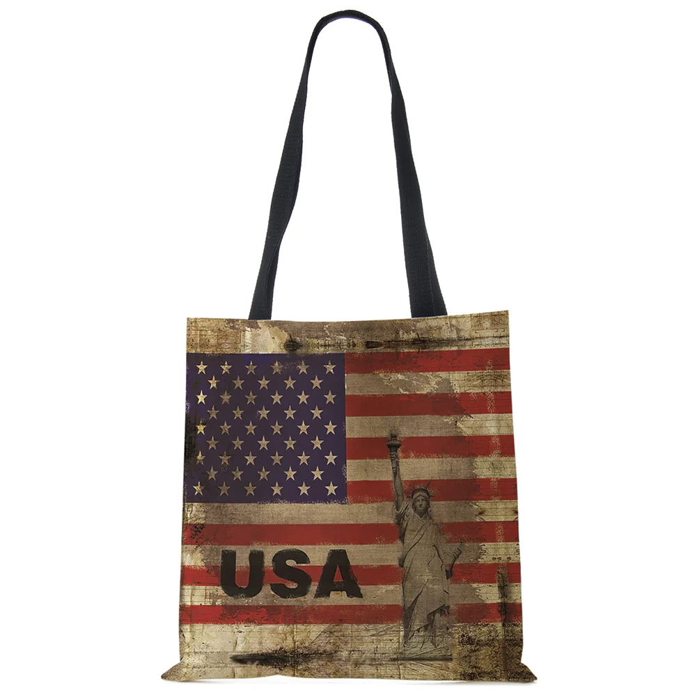 USA Independence Day Print Tote Shoulder Bag For Women Shopping Reusable Bags Large Travel School Beach Bags