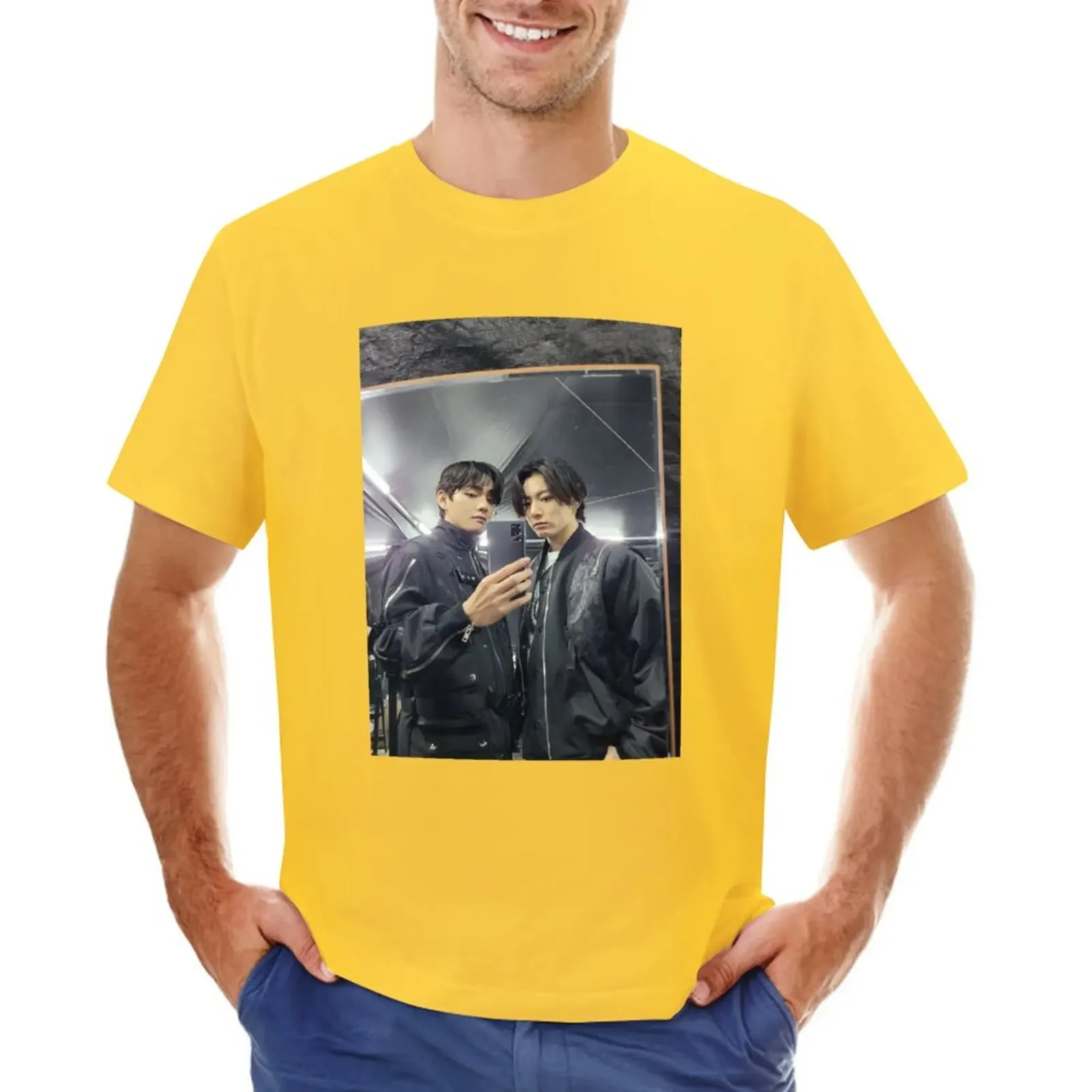 New Arrival Round Neck taekook selca T-Shirt hippie clothes tops