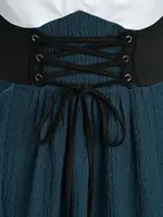 ROSEGAL Plus Size Lace Trim Grommets Lace-up Buckle Panel Ruched Dresses Tulip Hem Women's Fashion Elegant Casual Maxi Dress - Image 4