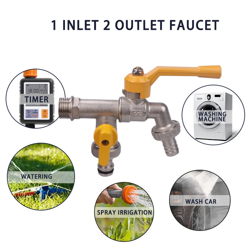 Water Tap Faucet Tmok Outdoor Double Water Tap Faucet Exterior Garden Hose Faucet Adapter 1/2